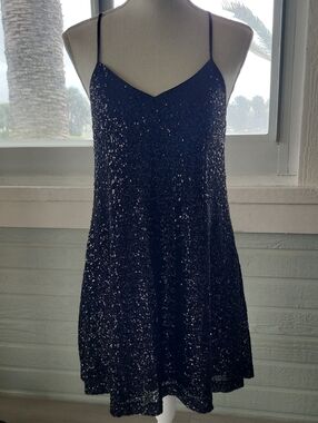 Marchesa Black Sequin Slip Mini Dress